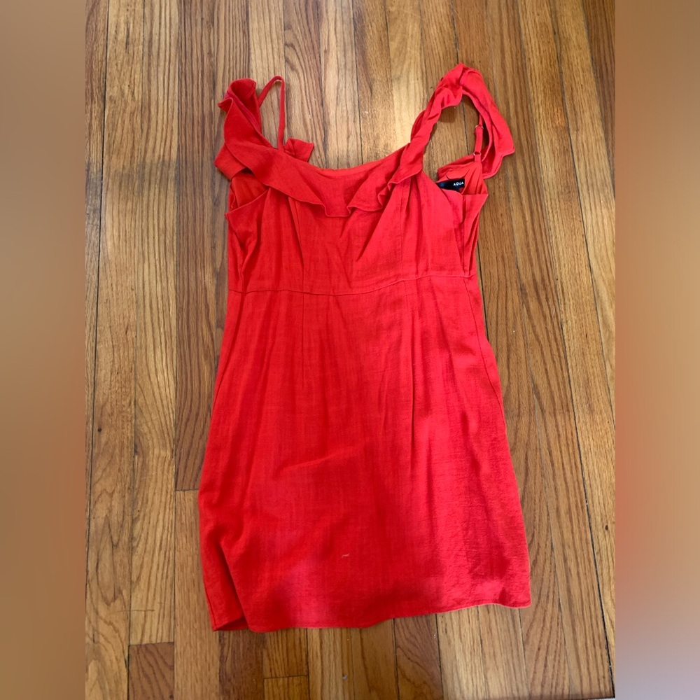 Aqua size small red dress with ruffles